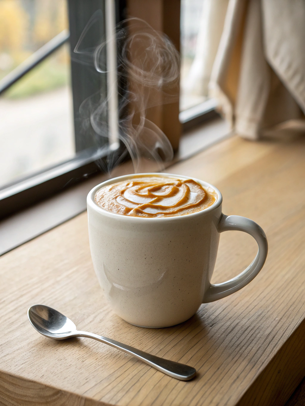Freshly brewed coffee being poured into a ceramic mug