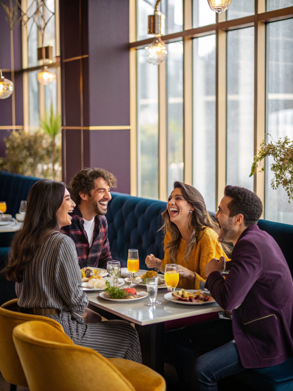 Bright and airy restaurant space set for a private brunch gathering